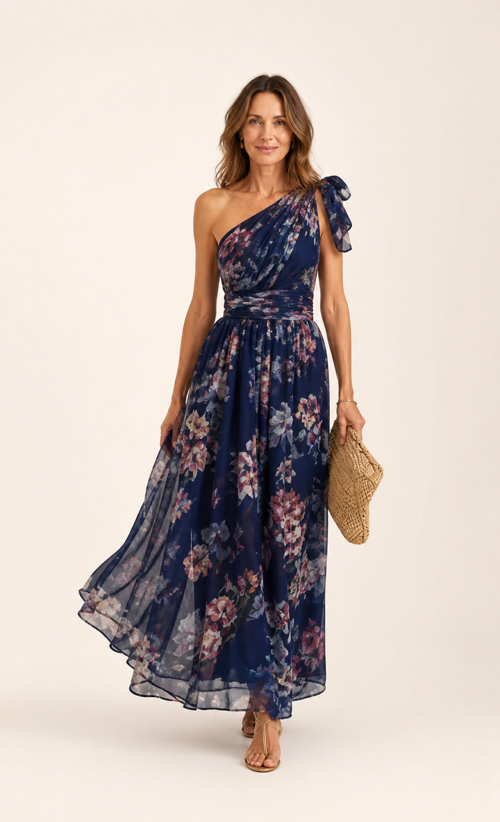 Robe Longue Asymétrique Bleu Marine