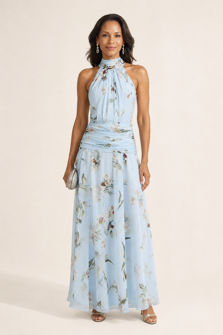 Robe Longue Fleurie Taille Froncée