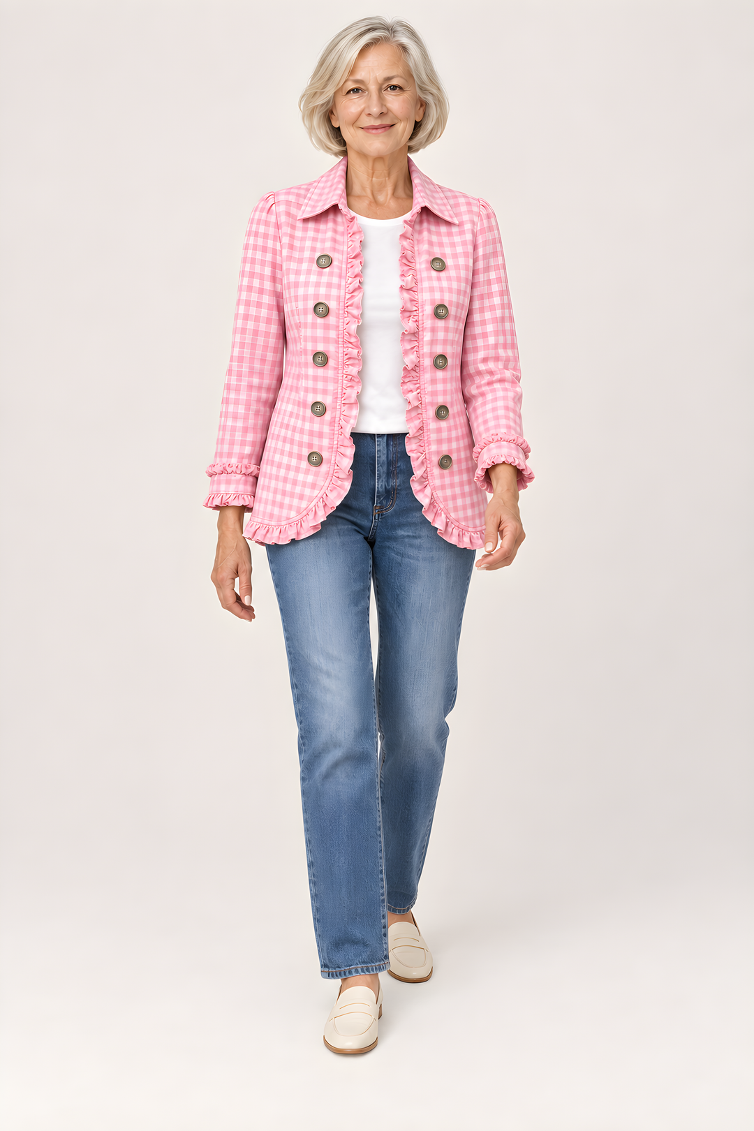 Veste Charlene Vichy à Volants Boutonnée