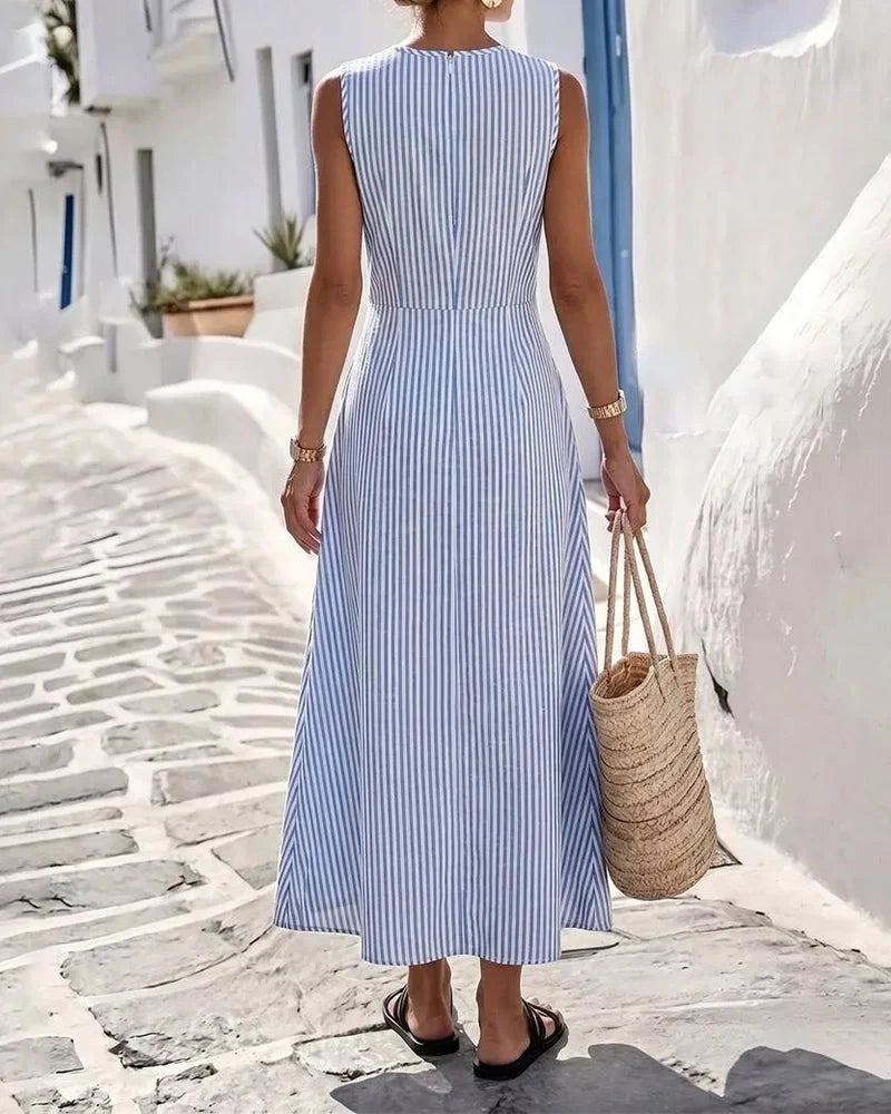 Robe Midi Rayée Bleu et Blanc