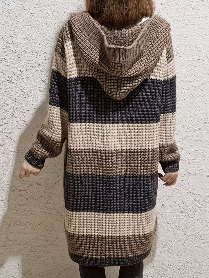 Cardigan mi-long à capuche en grosse maille