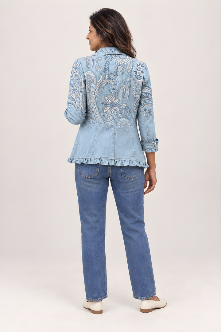 Veste Estrella Paisley Vintage à Volants en Bleu ciel, vue de dos