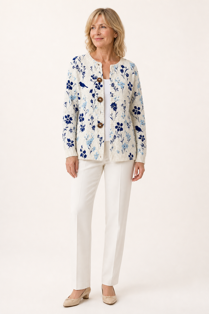 Cardigan Vynora fleurs et oiseaux