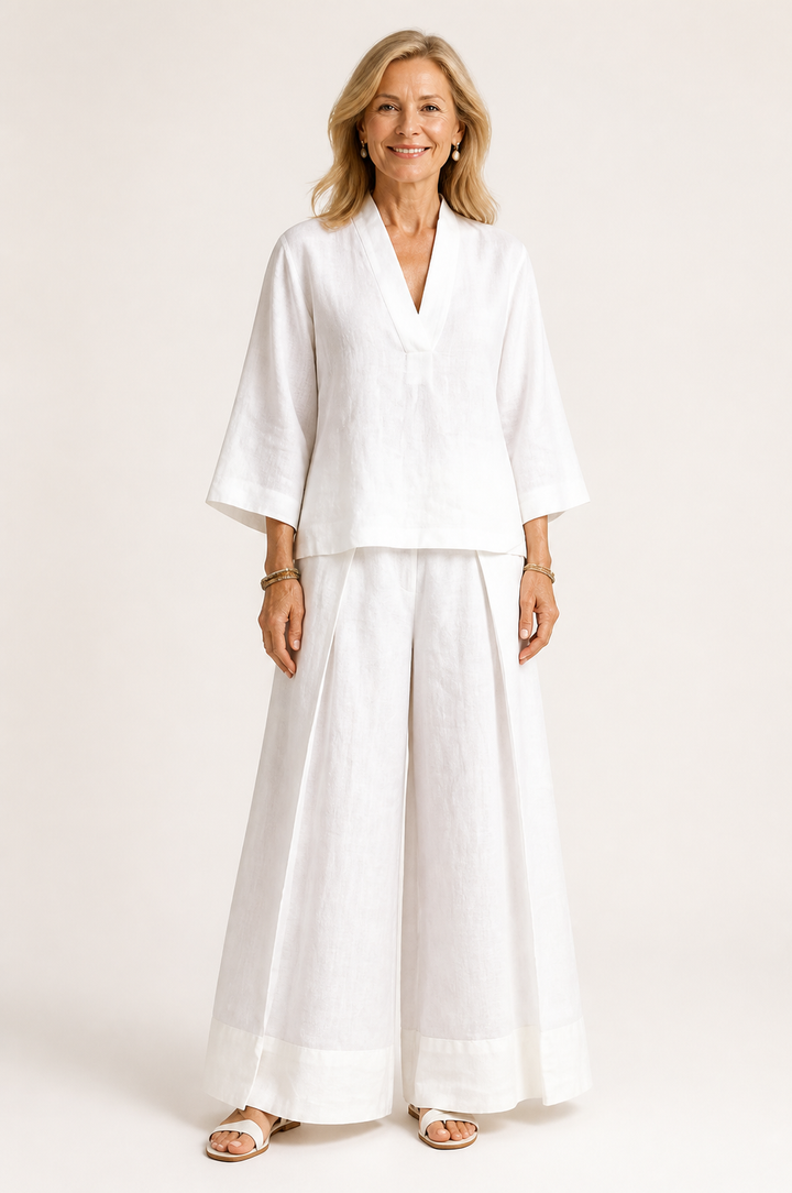 Ensemble Pantalon Large Col en V