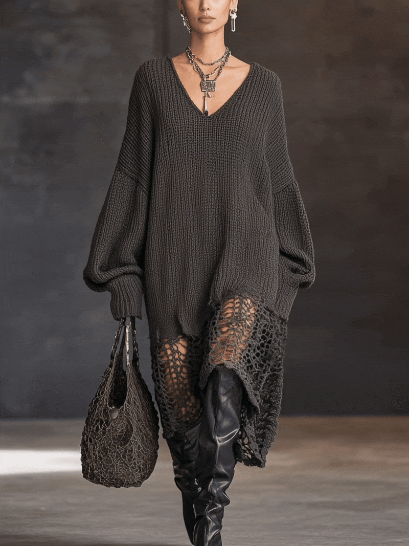 Robe Midi Manches Longues Gris Anthracite