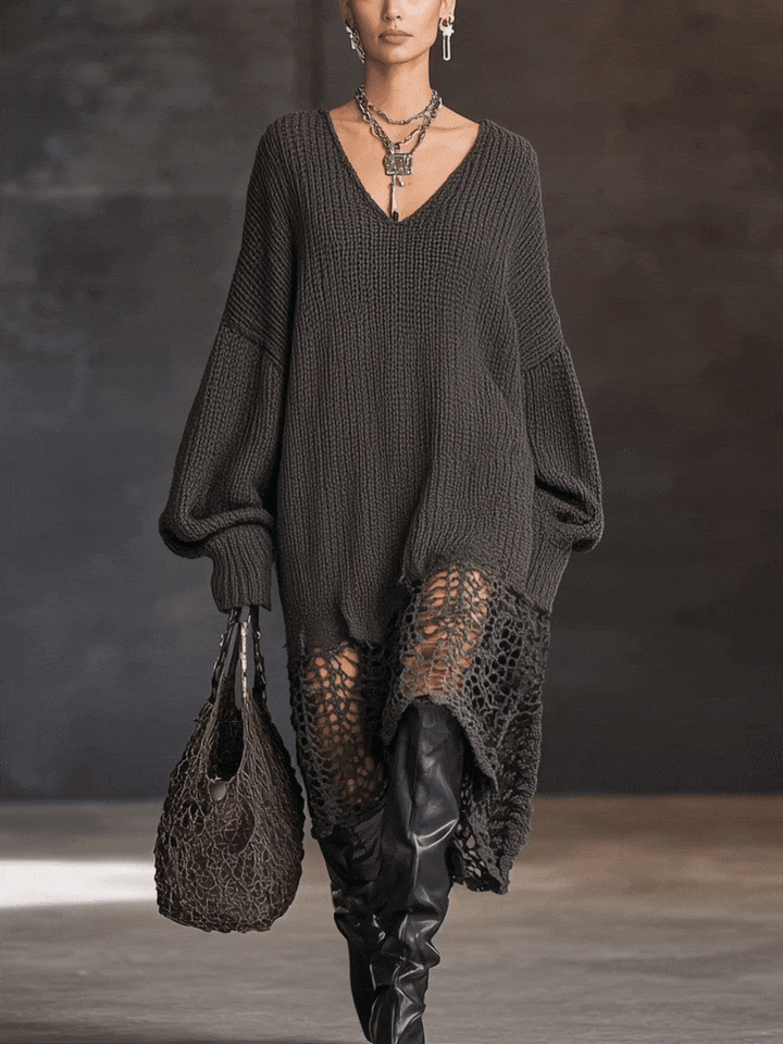 Robe Midi Manches Longues Gris Anthracite