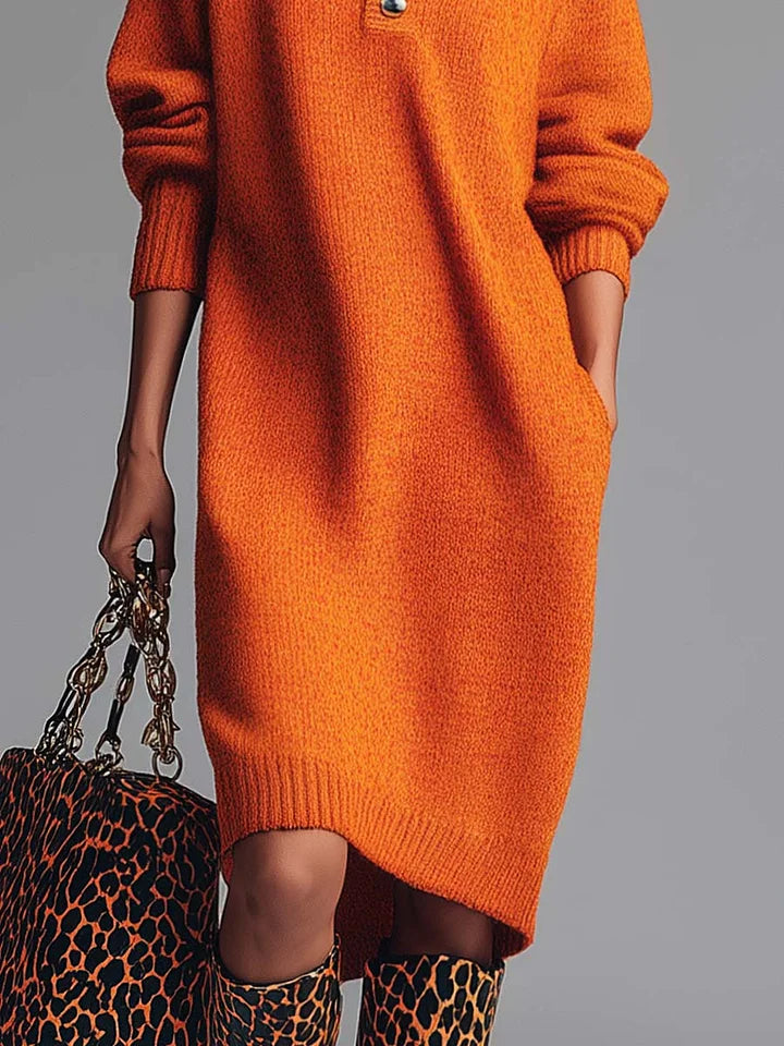 Robe midi en maille orange