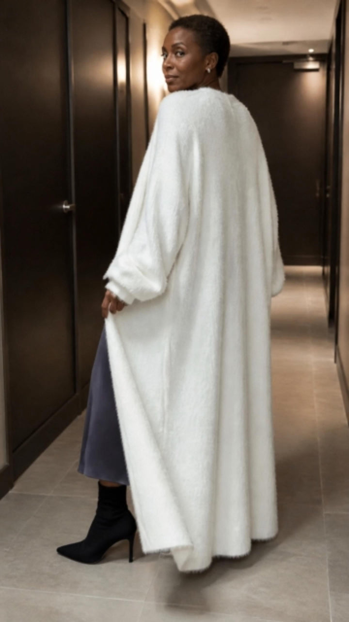 Cardigan long ouvert en maille peluche cocooning