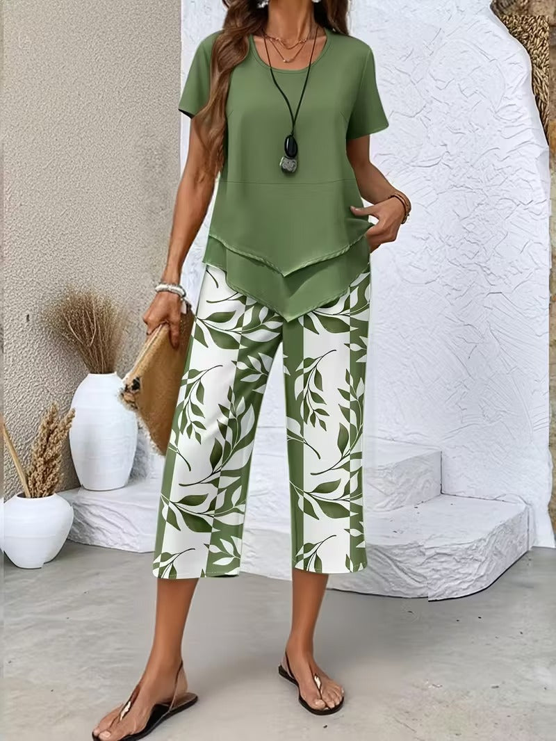 Ensemble Pantalon Imprimé Feuilles