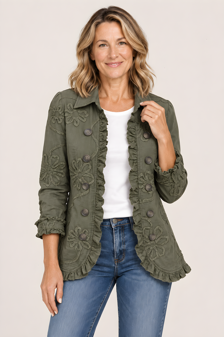 Veste Utilitaire Kamberly Fleurie Bohème en Vert rétro, vue détaillée