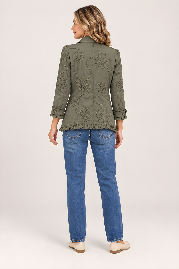 Veste Utilitaire Kamberly Fleurie Bohème en Vert rétro, vue de dos
