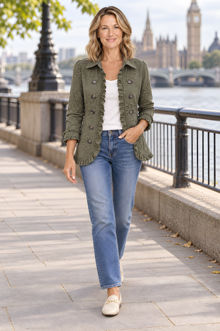 Veste Utilitaire Kamberly Fleurie Bohème en Vert rétro, photo d&