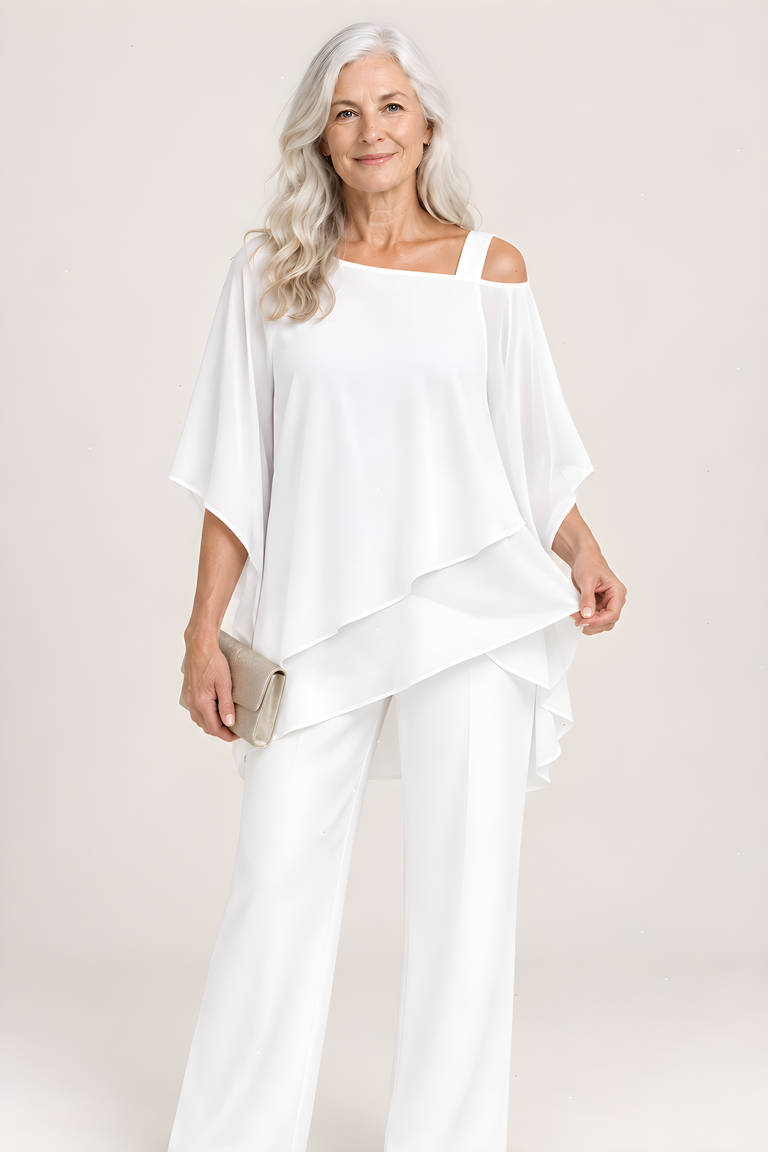 Ensemble deux pièces superposé Mariella en blanc, vue détail