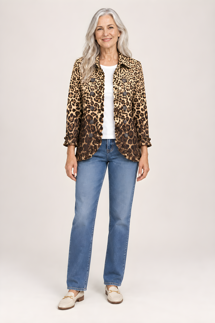 Veste Navara Imprimé Léopard à Volants en Multicolore, vue en pied, studio