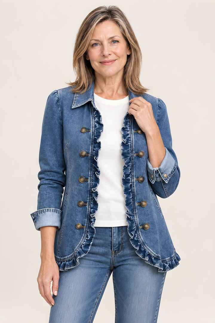 Veste Ruffelle à Volants en Bleu moyen, vue détaillée