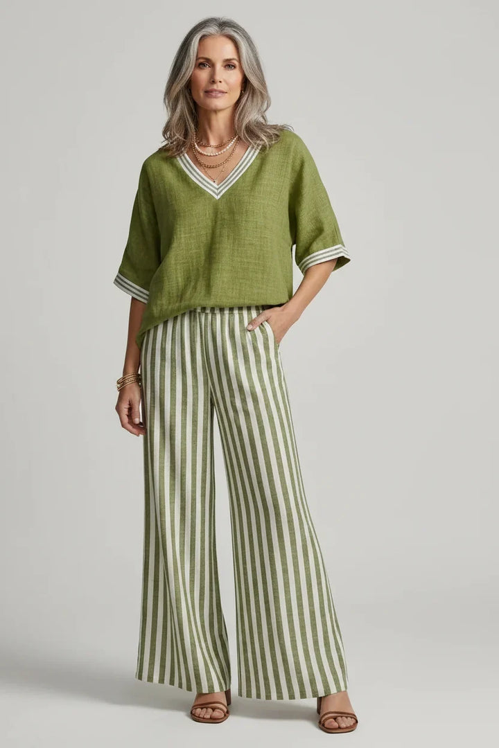 Ensemble Pantalon Rayé Élégance Décontractée