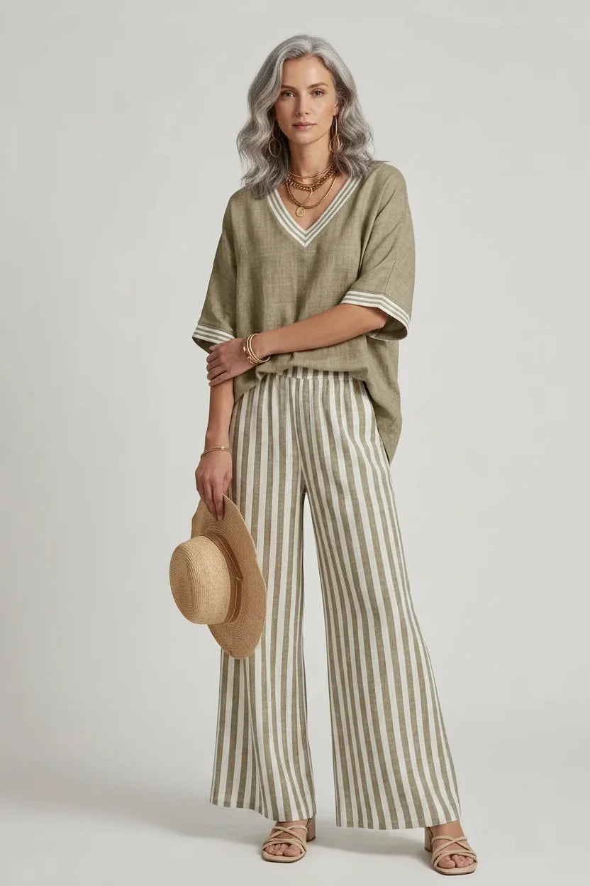 Ensemble Pantalon Rayé Élégance Décontractée