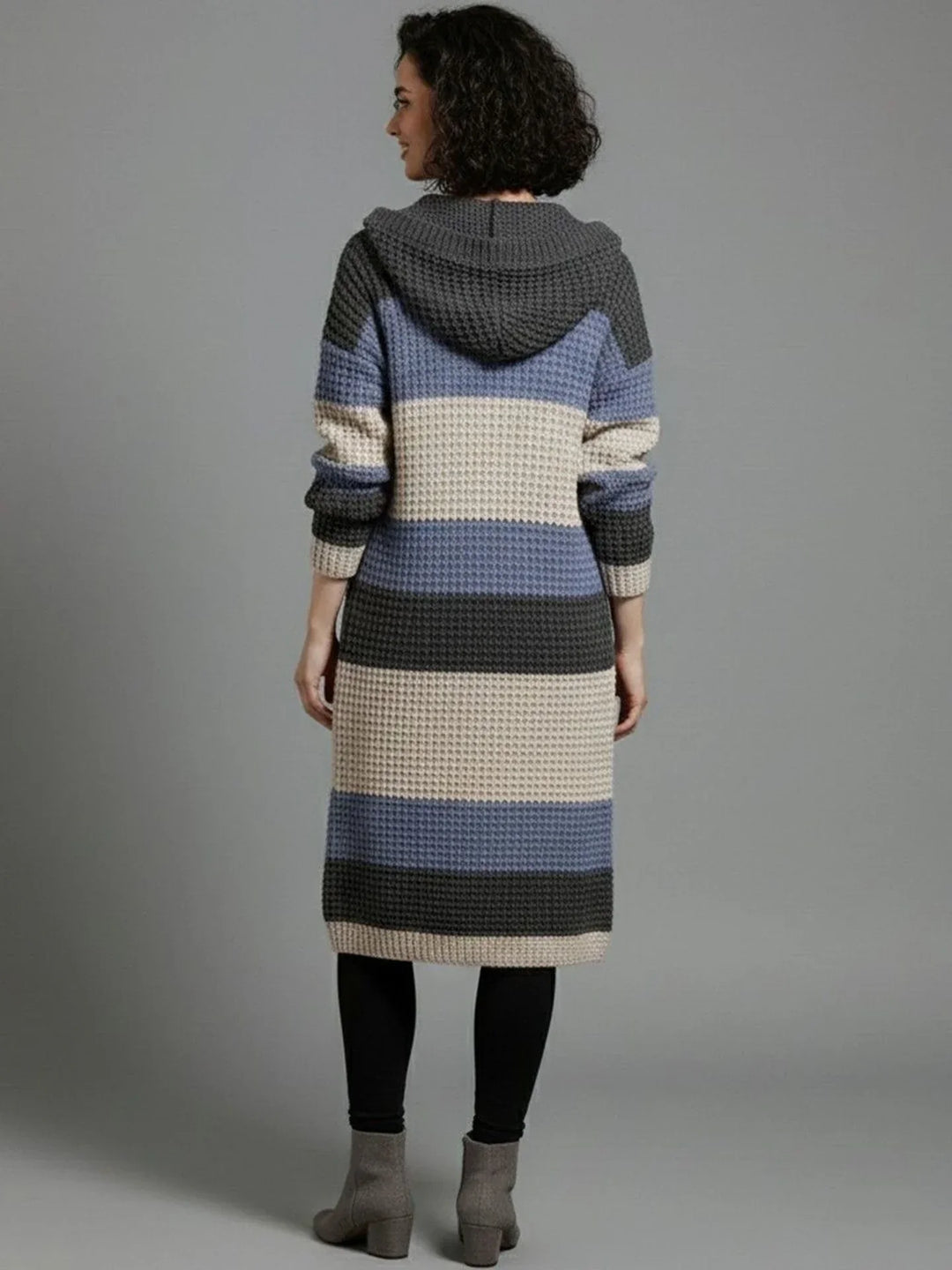 Cardigan mi-long à capuche en grosse maille