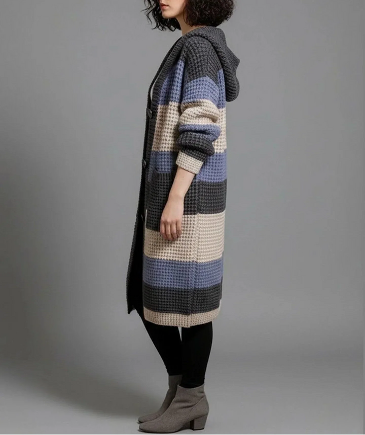 Cardigan mi-long à capuche en grosse maille